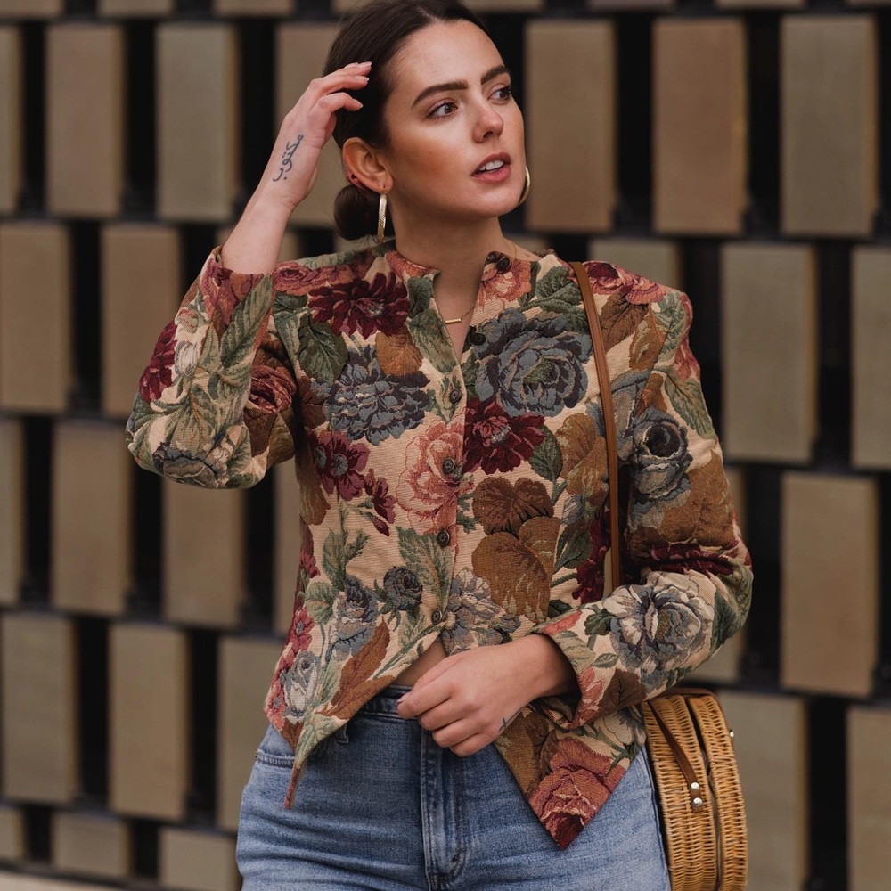 &Other Stories Fitted Jacquard Floral Vintage Cropped Suit Jacket - NWT - Picture 13 of 15